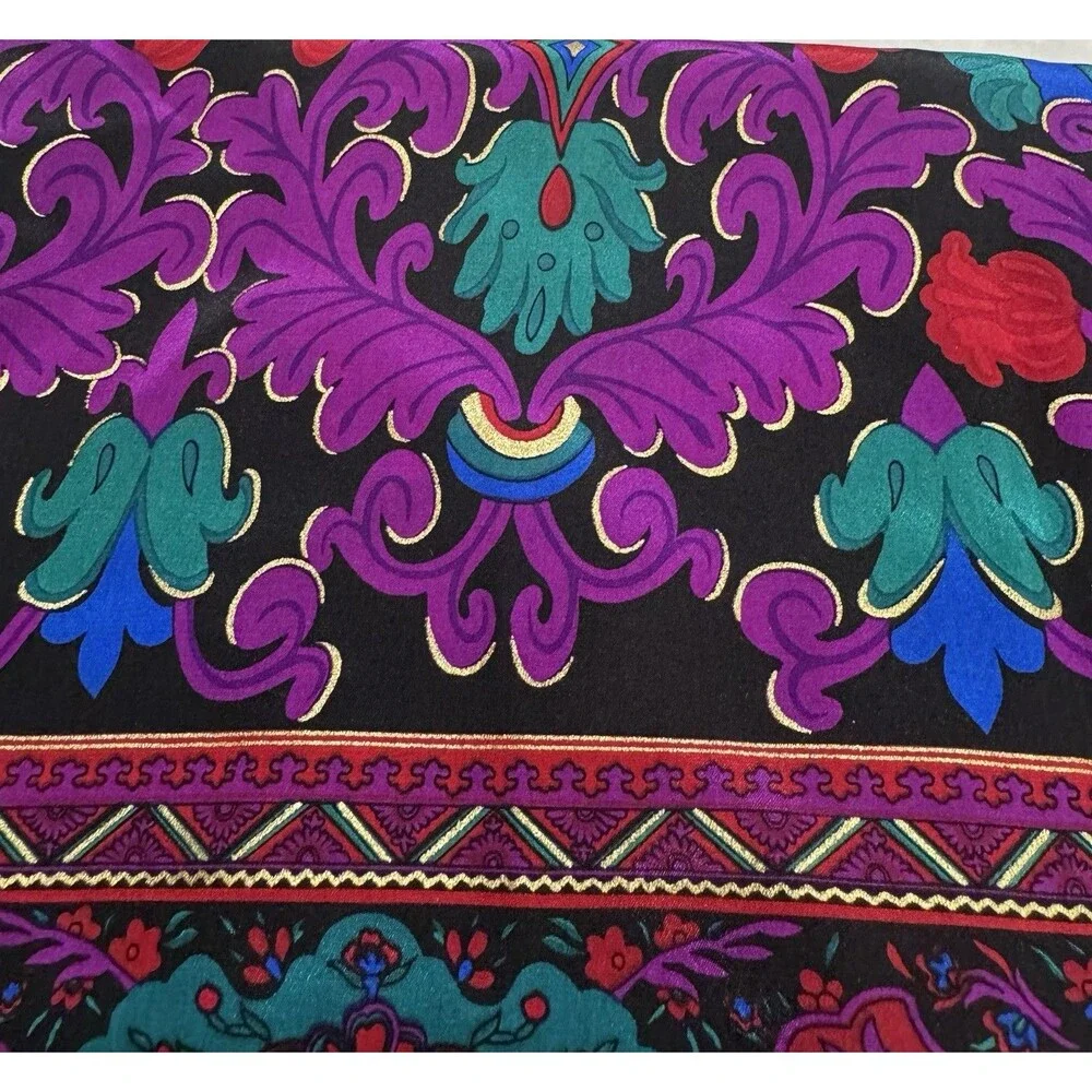 Vintage Liz Claiborne 100% Silk Scarf Japan 70272 Black Red Purple Green Blue